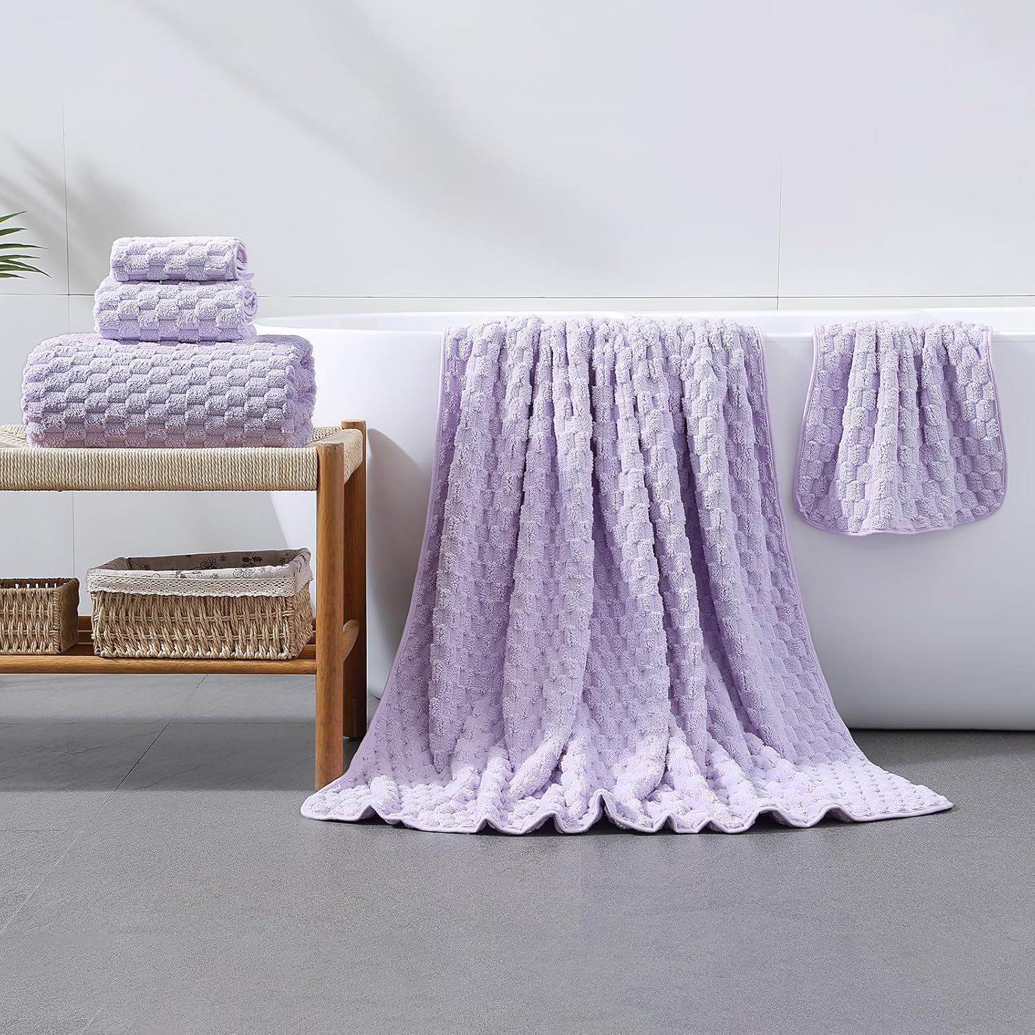 NALIVO Extra Large Bath Towel Set of 6 40x80 Lavender