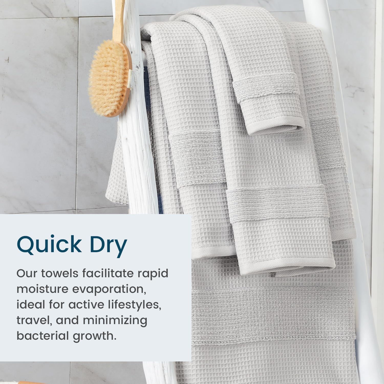 Aire Raine 4 Pack Cotton Waffle Bath Towels - Light Grey