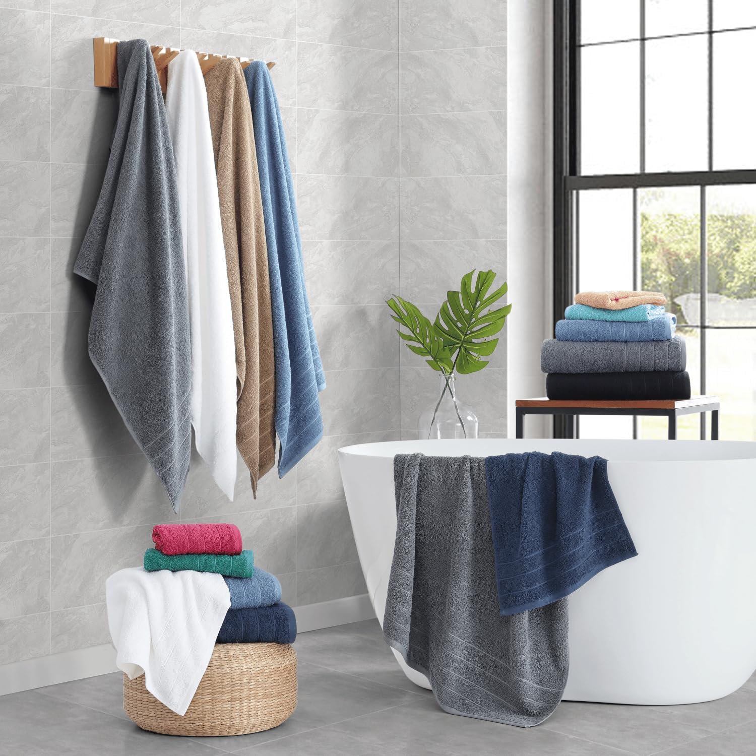 Casa Platino 100 Cotton 2 Pack Bath Towels Set - Cool Grey
