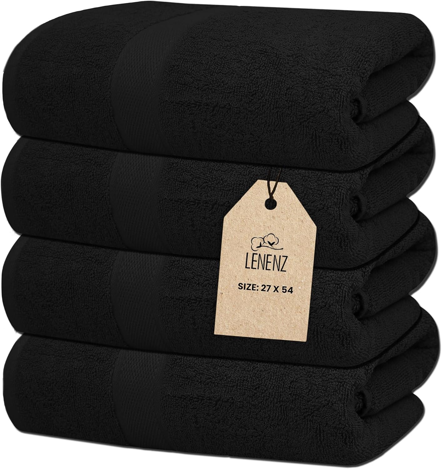 Lenenz Luxury Bath Towels 4 Pack 27x54 Black