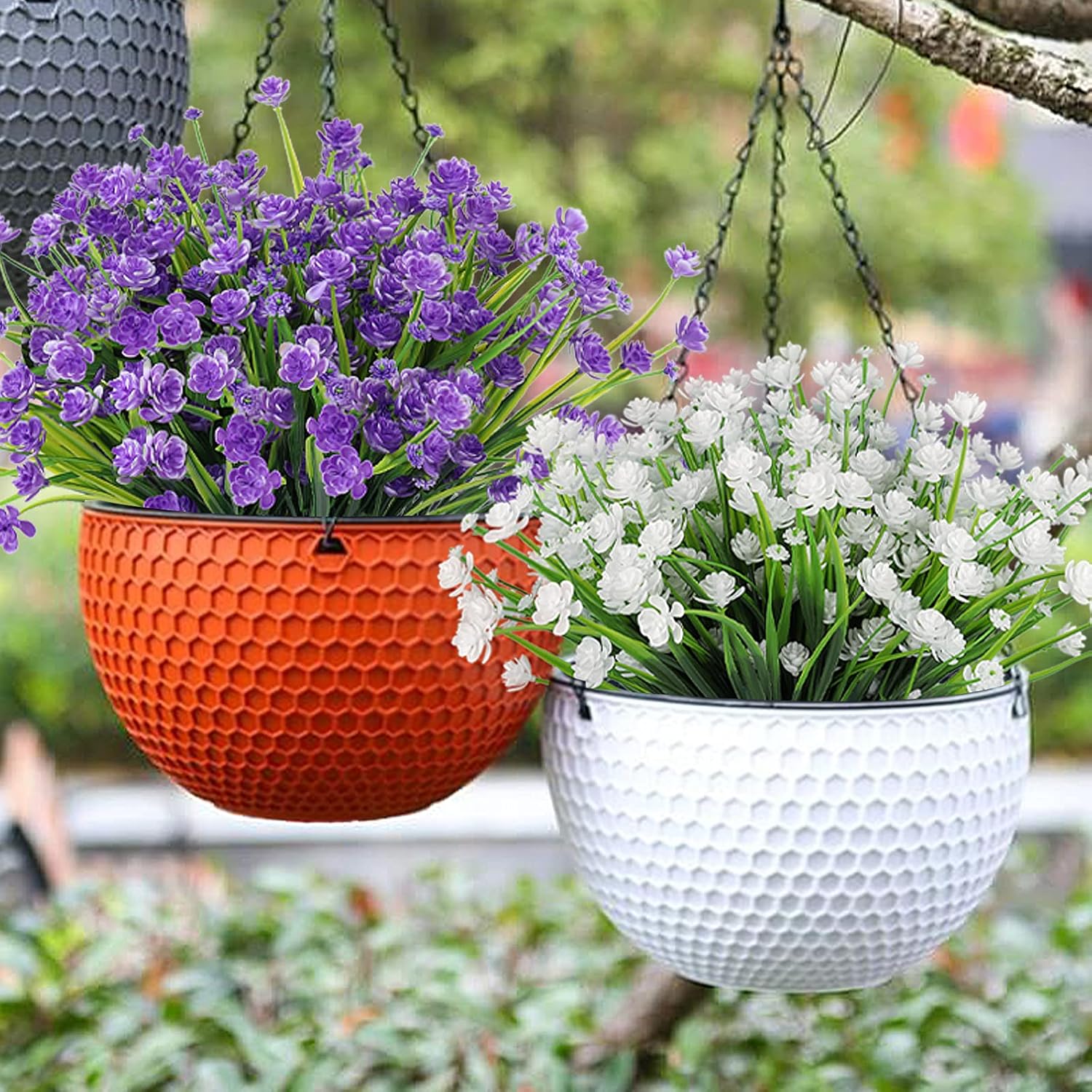 RECUTMS 12 Bundles Artificial Flowers 8Pcs Fake Grass for Outdoor 1