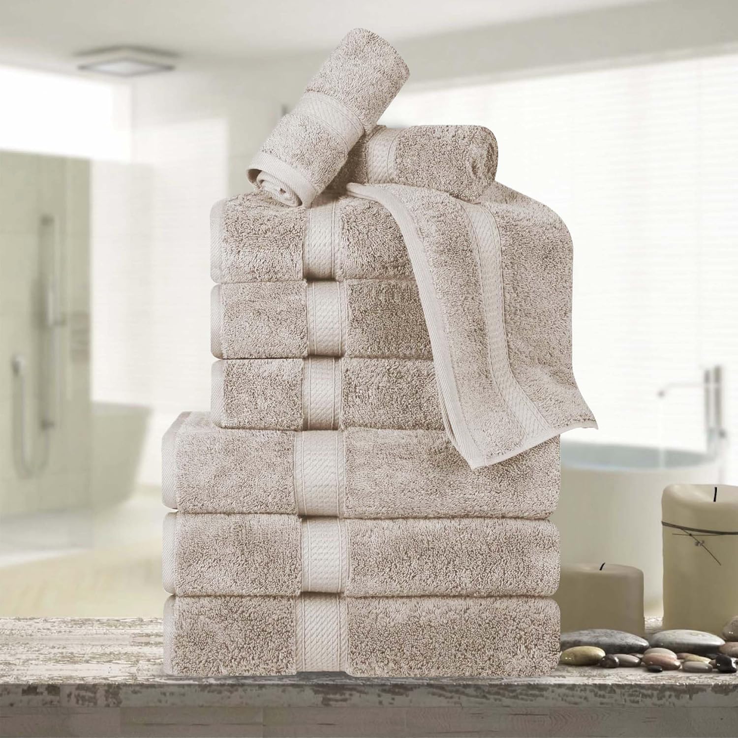 BLUENILEMILLS Egyptian Cotton Towel Set 9-Piece 800 GSM Stone Grey
