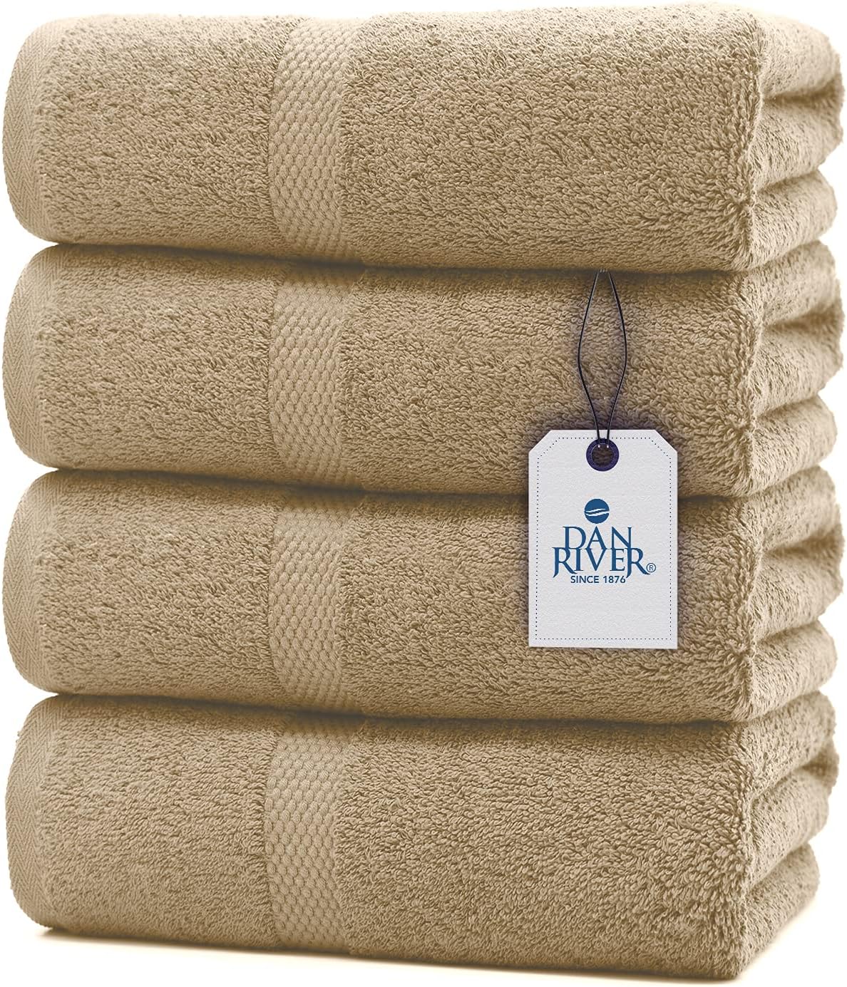 DAN RIVER 100 Cotton Bath Towels 27x54 Inches 4-Pack Tan