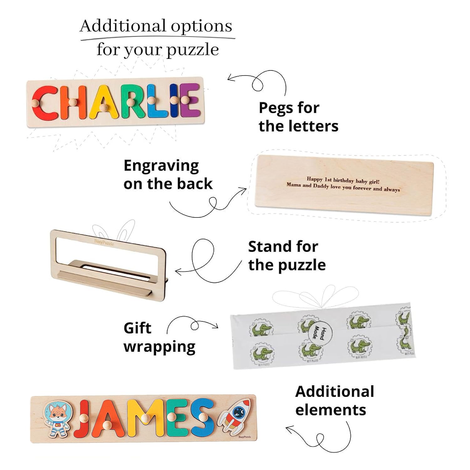 Personalized Wooden Name Puzzle with Pegs