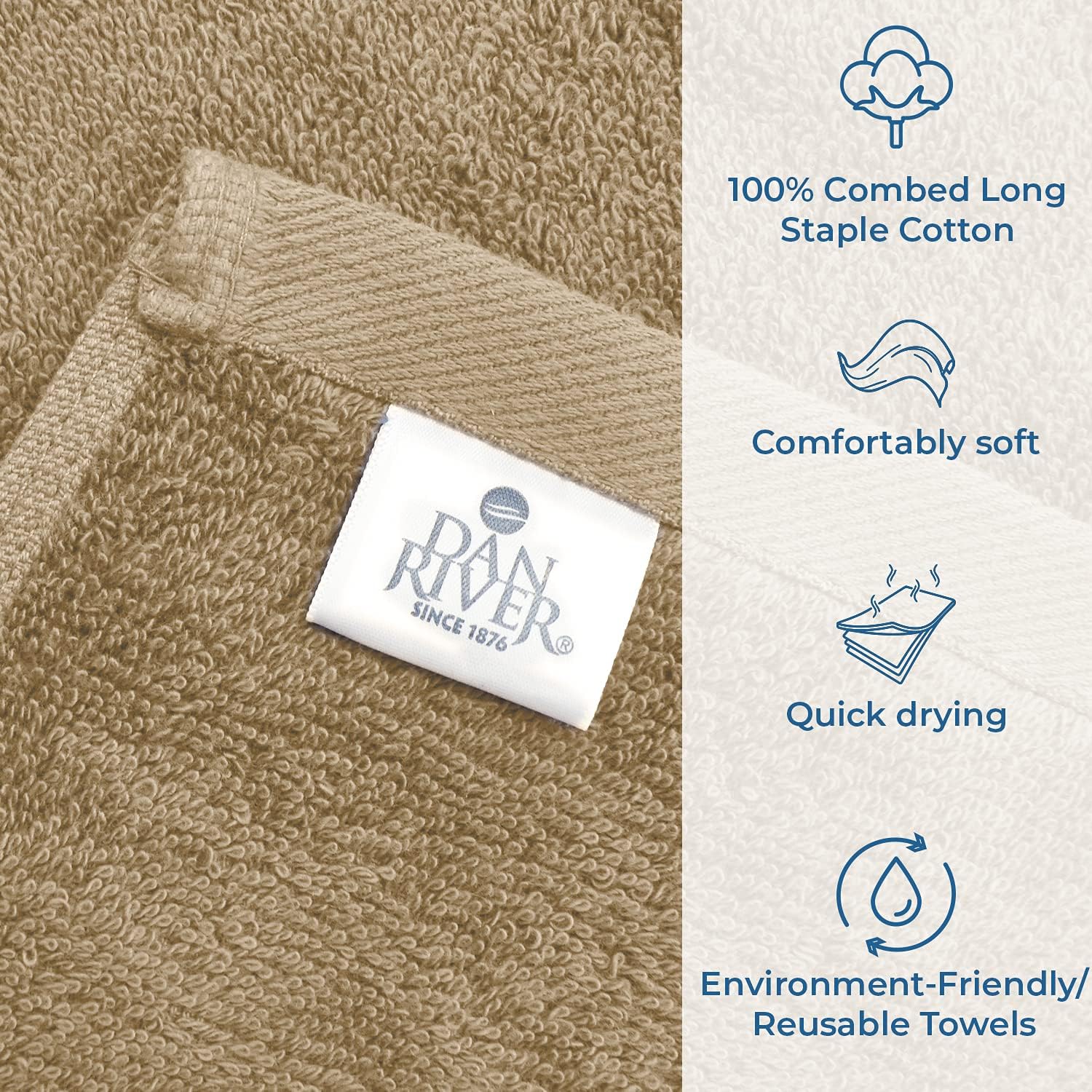 DAN RIVER 100 Cotton Bath Towels 27x54 Inches 4-Pack Tan