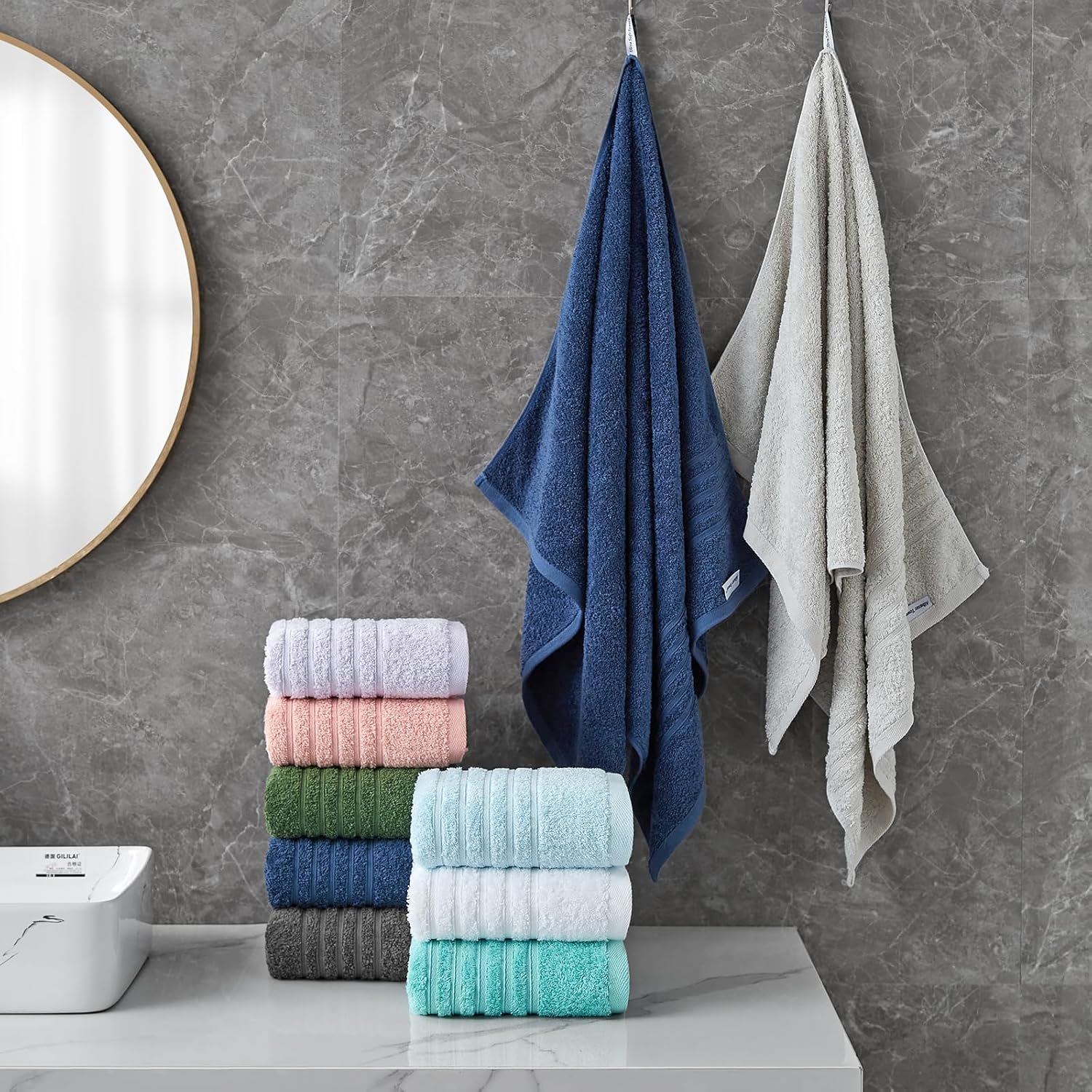 Aibaser Premium Cotton Bath Towels Set 27 x 54 Inches Green