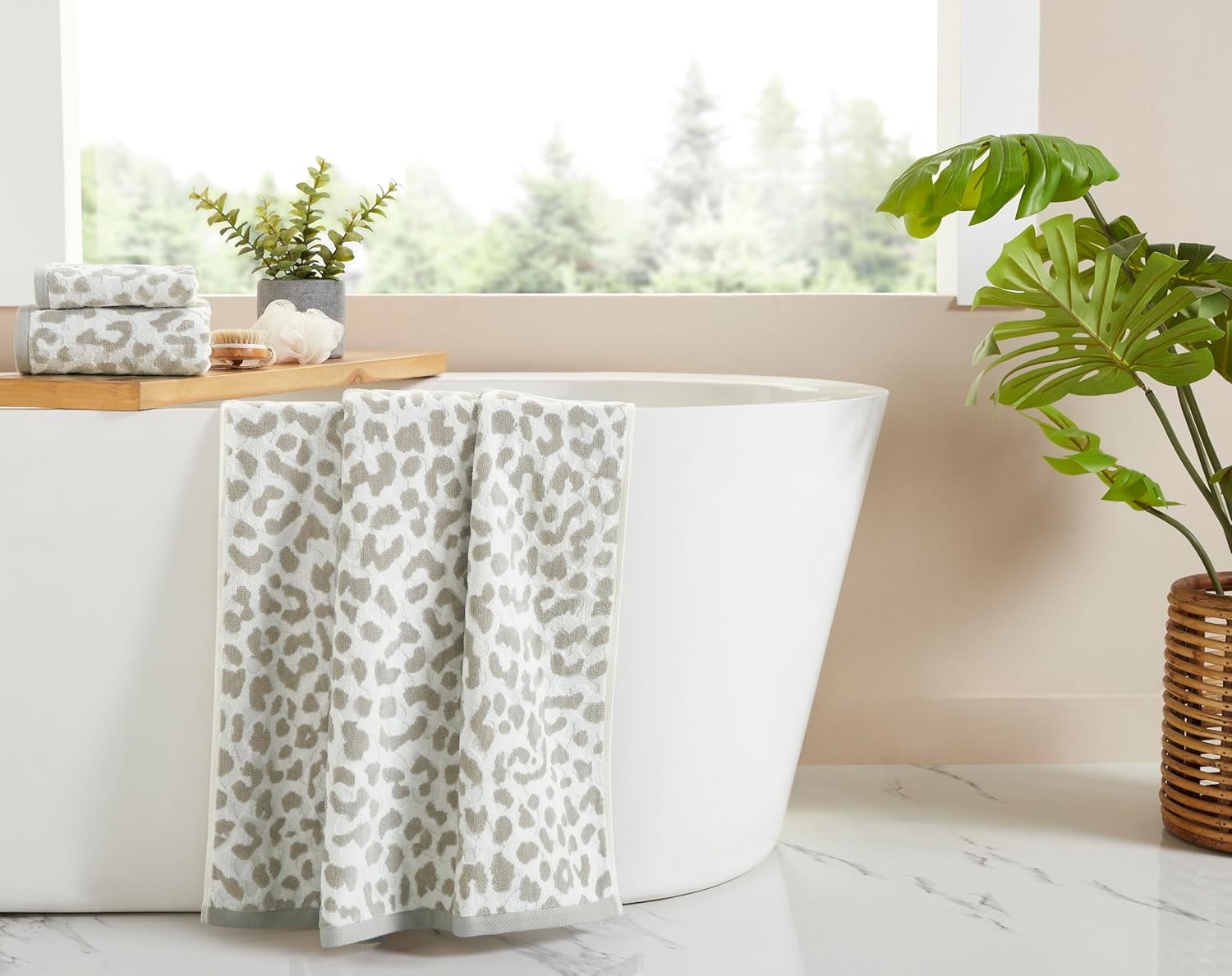 Leopard Print 3-Piece Bath Towel Set Tan