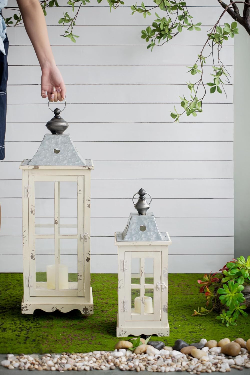 Strawberry Fairy Decorative Candle Lantern with Whitewashed Finish