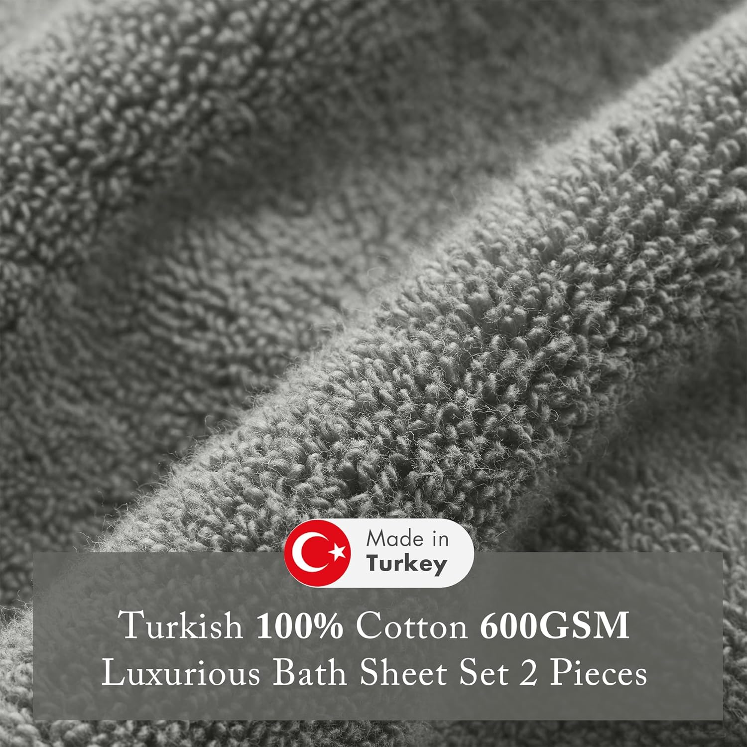 Madison Park Turkish Bath Towel Set 2 Piece 600 GSM Charcoal