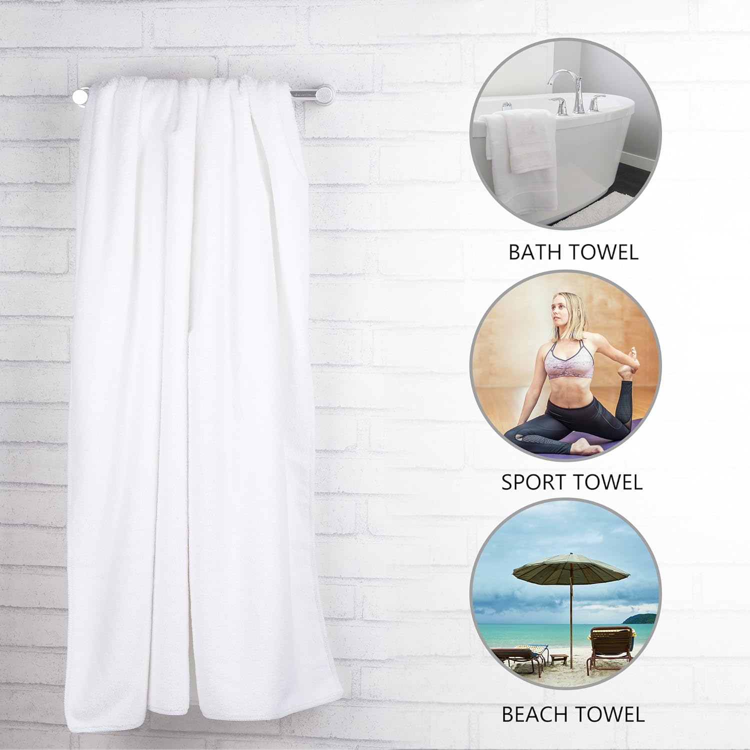 JML Large Bath Towels 2 Pack 30x60 White Fleece