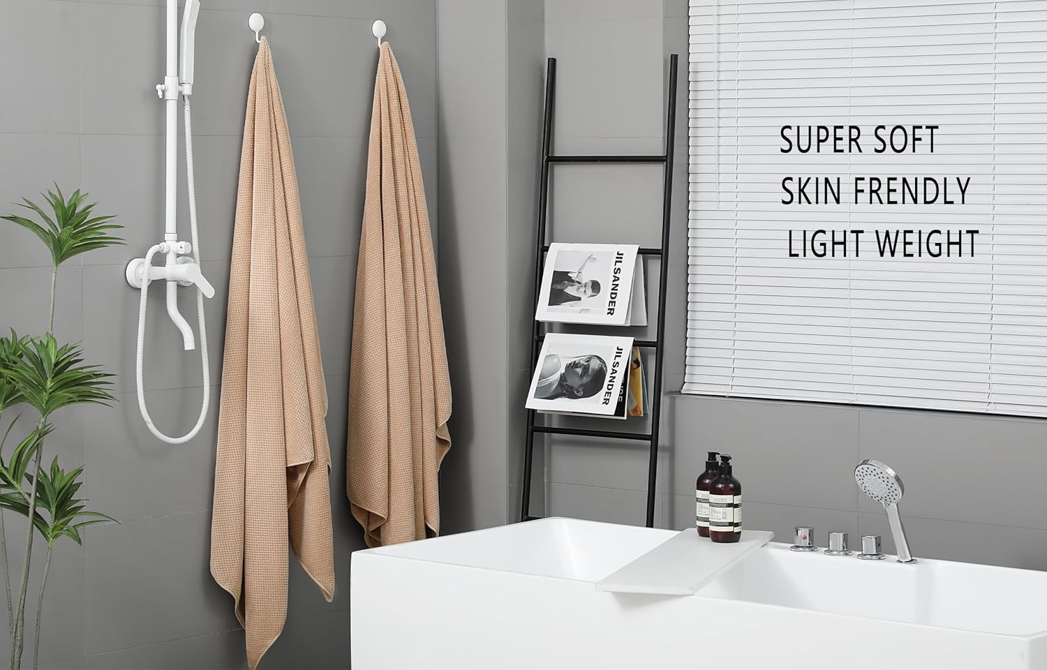YTYC Oversized Bath Towels 39x78 Inch Beige 2 Piece