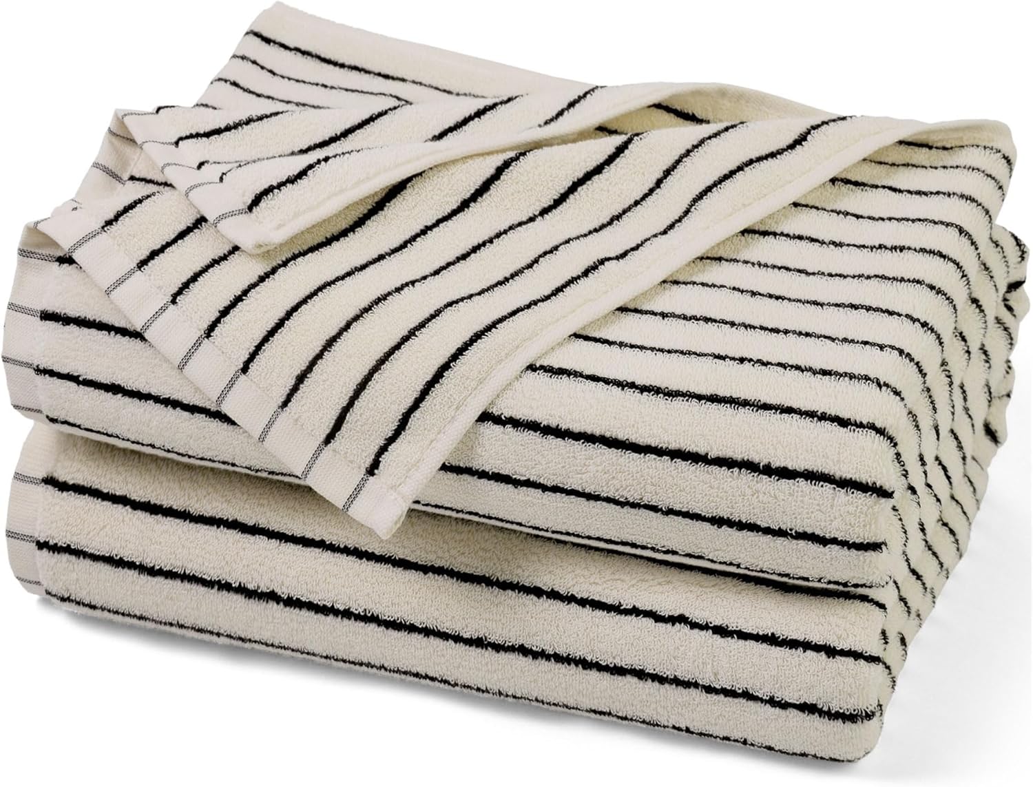 Jacquotha Black and White Striped Bath Towels Set of 2