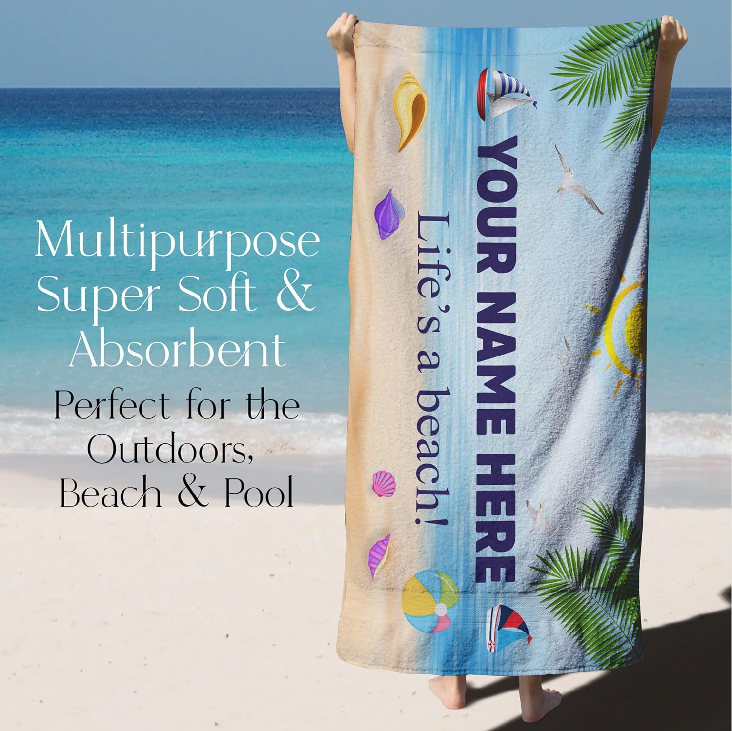 Personalized Microfiber Beach Towel with State License Plate and Custom Name