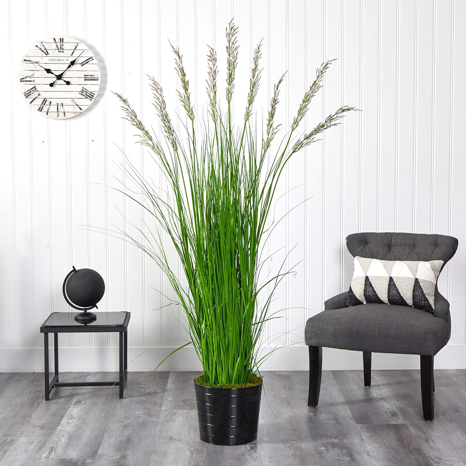 Nearly Natural 6ft Grass Artificial Plant in Black Tin Planter