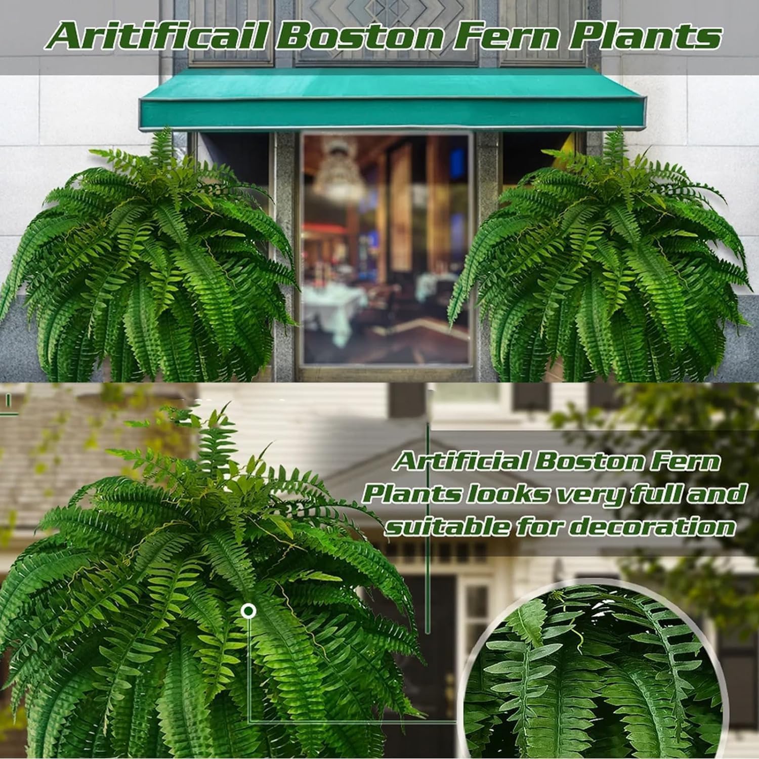 RJDJ UV Resistant Artificial Boston Fern 24 Leaves 1PCS