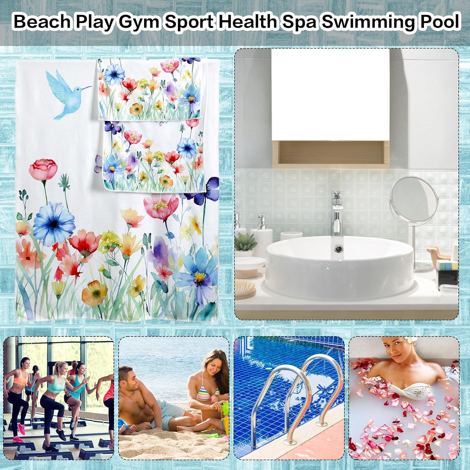 VitalCozy Set of 6 Wildflower Bath Towels 3 Sizes 1