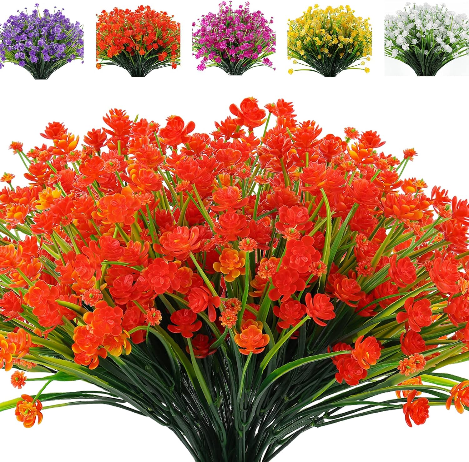 RECUTMS 12 Bundles Artificial Flowers 8Pcs Fake Grass for Outdoor