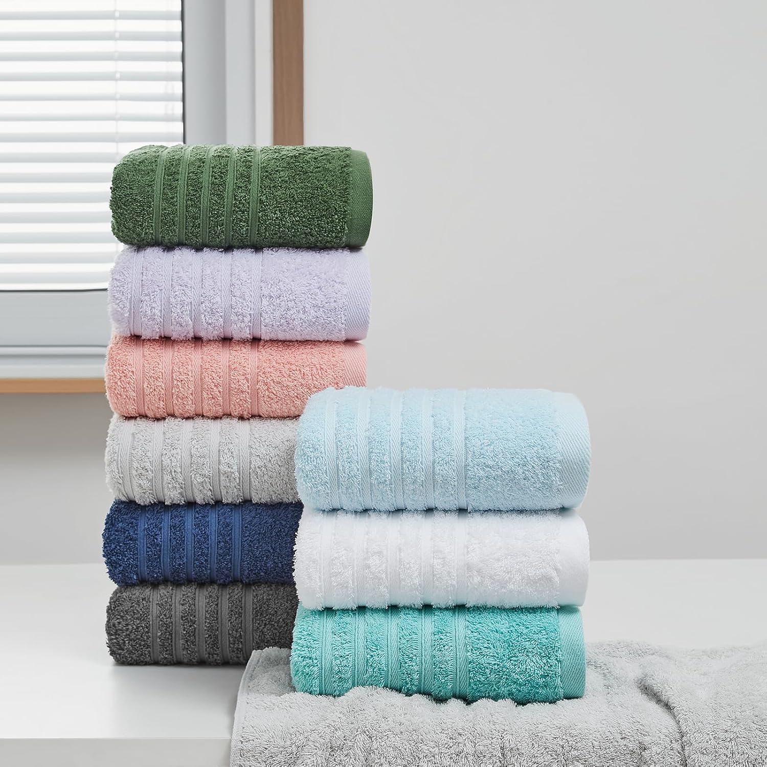 Aibaser Premium Cotton Bath Towels Set 27 x 54 Inches Green