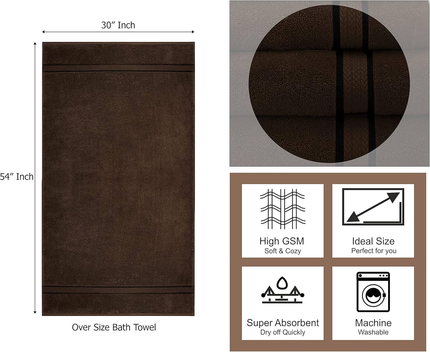 COTTON CRAFT Ultra Soft 4-Pack Bath Towels - 30x54 Chocolate Brown