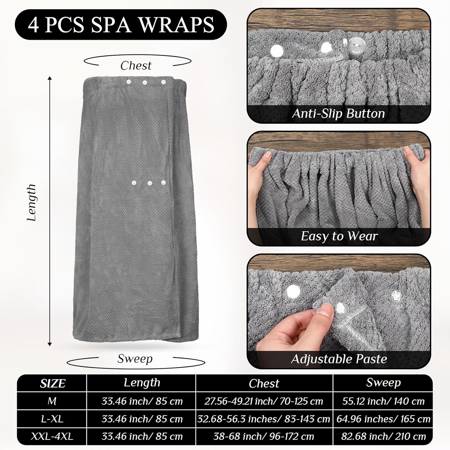 Tigeen 4 Pcs Spa Wrap Towel for Women