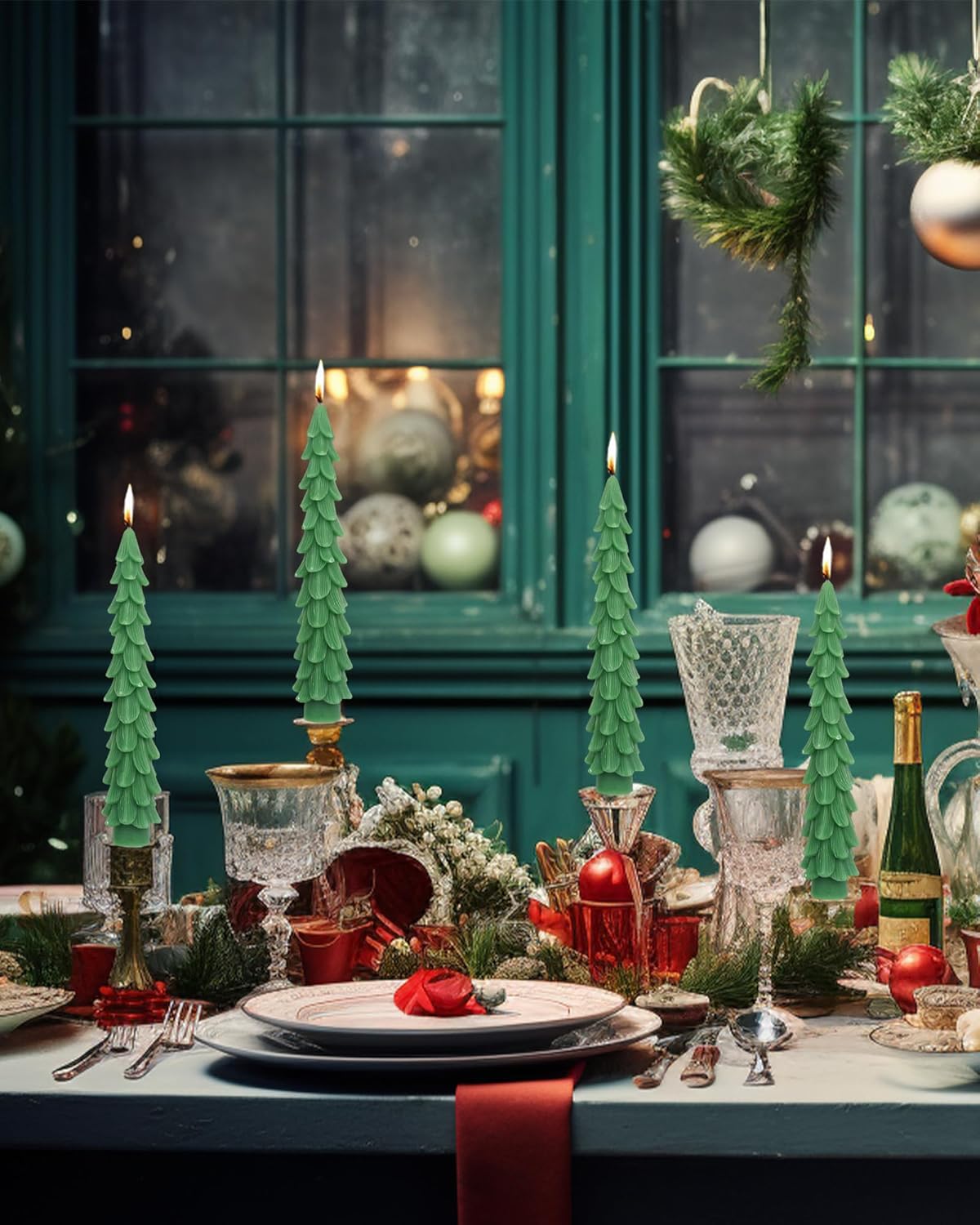 LPUSA Christmas Tree Taper Candles Hunter Green 105inch Set of 2