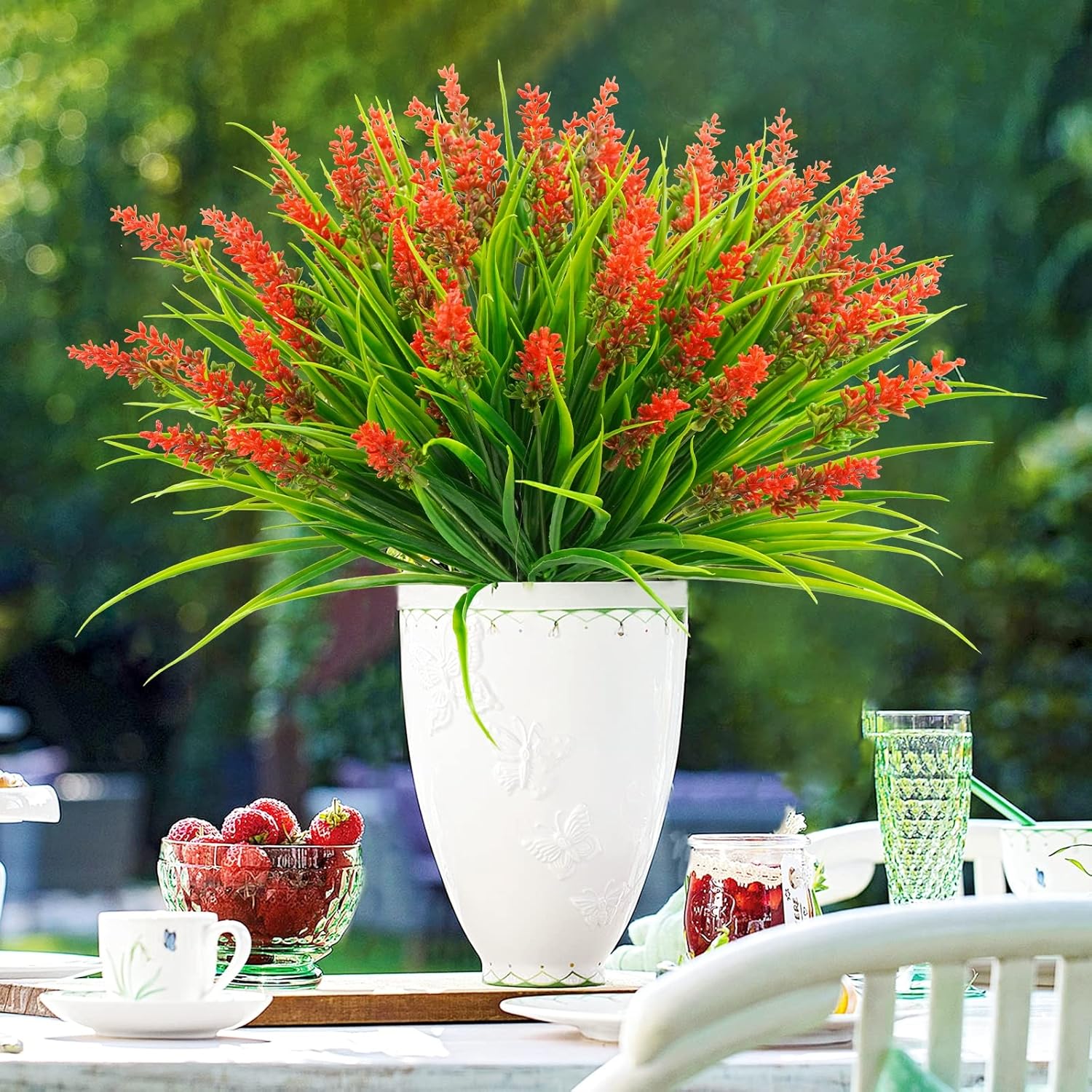 36 Bundles Artificial Plants Outdoor Red Faux Grass