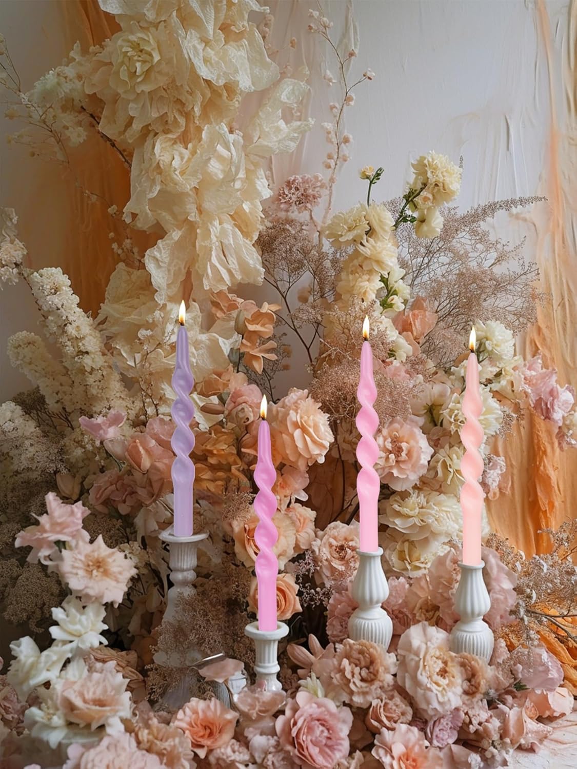 LPUSA Deep Blush Spiral Taper Candles 4pcs 75 Inch Dripless 1