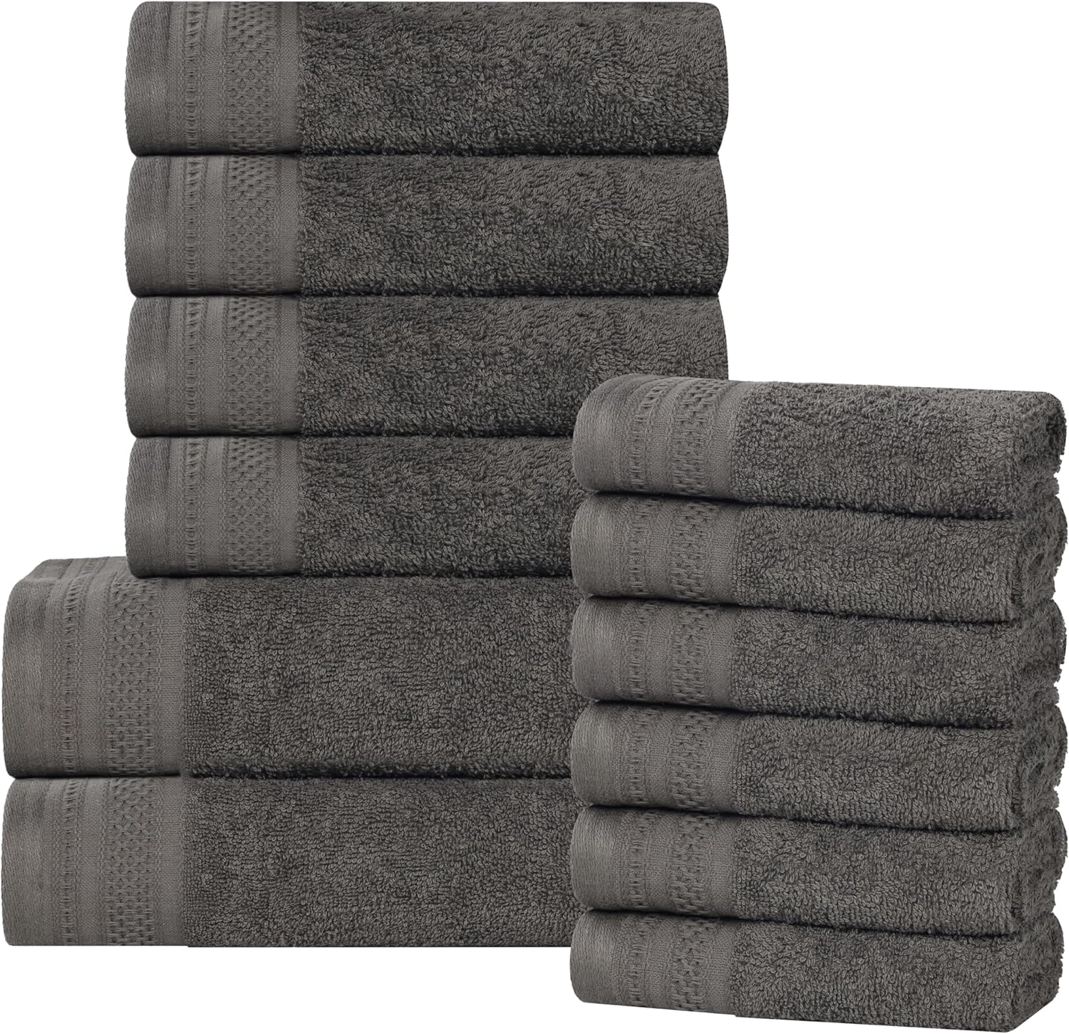 Superior Gunmetal Cotton Towel Set 12 Piece Quick Dry Bath Towels