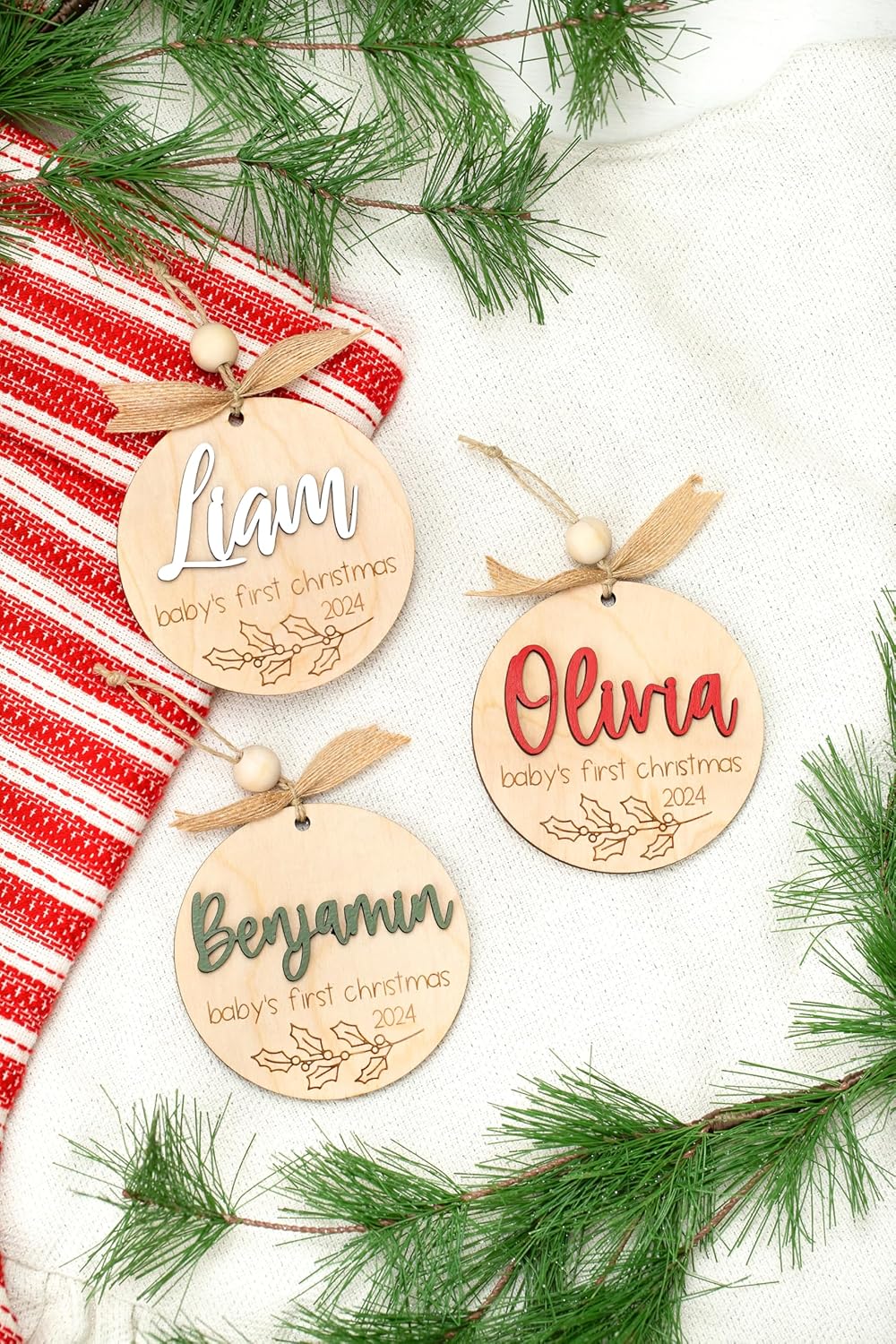 Personalized Baby First Christmas Ornament Name Wood 2024