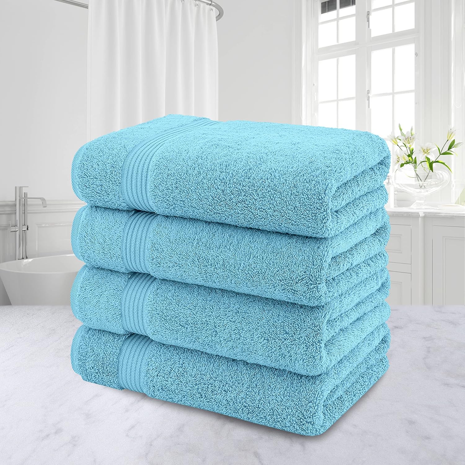 American Veteran 4 Pack Turkish Bath Towels Sky Blue