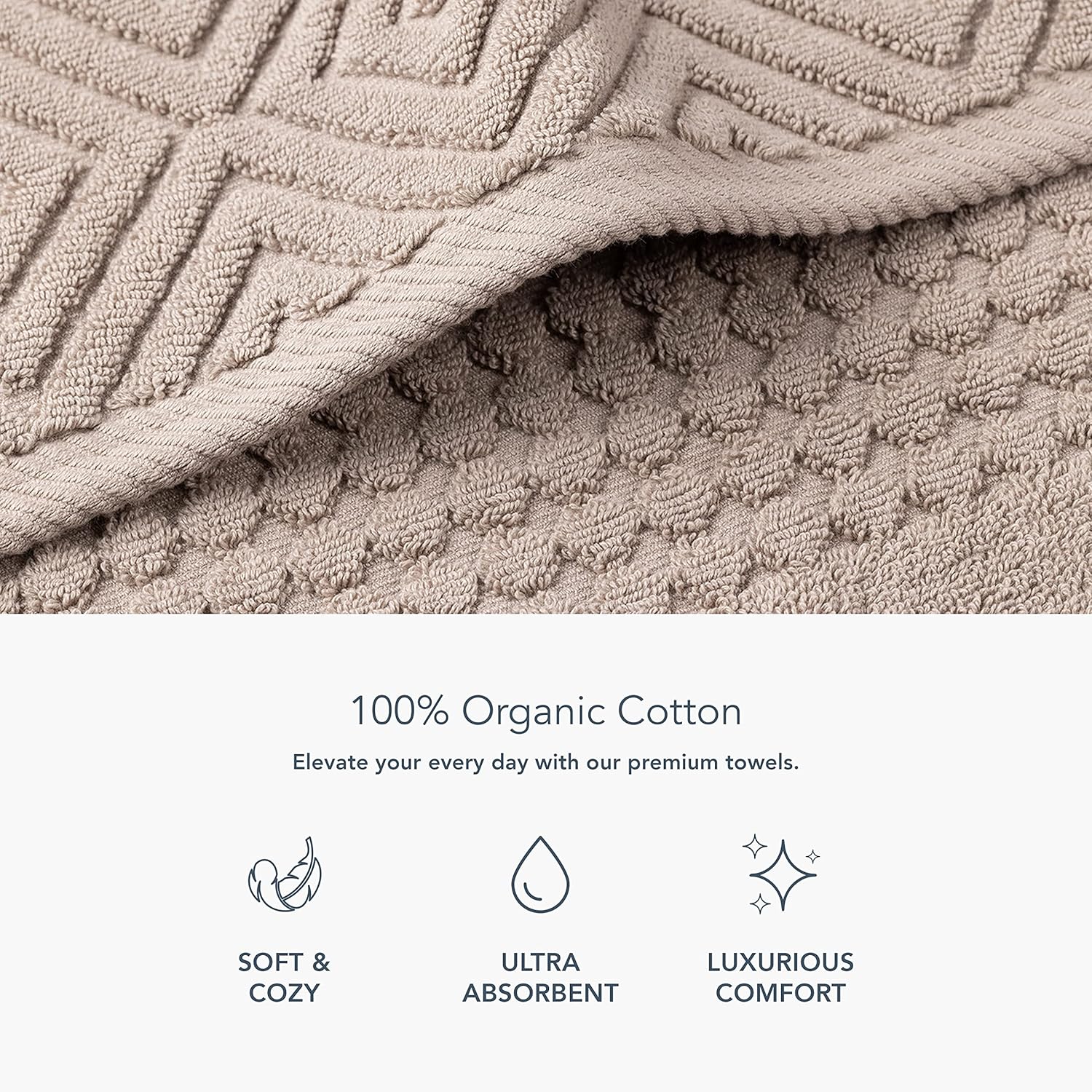 TexereSilk Organic Cotton Diamond Jacquard Towel Set - 700 GSM Ultra Soft Luxury