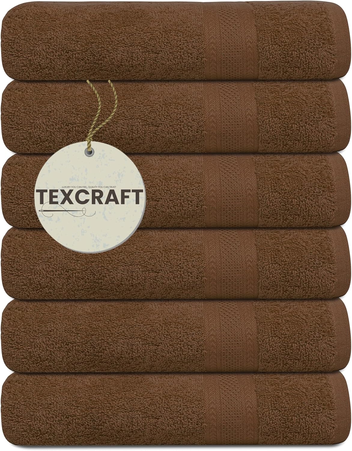 TEXCRAFT Bath Towel Set of 6 24 x 48 Inch Cotton Terry Towels