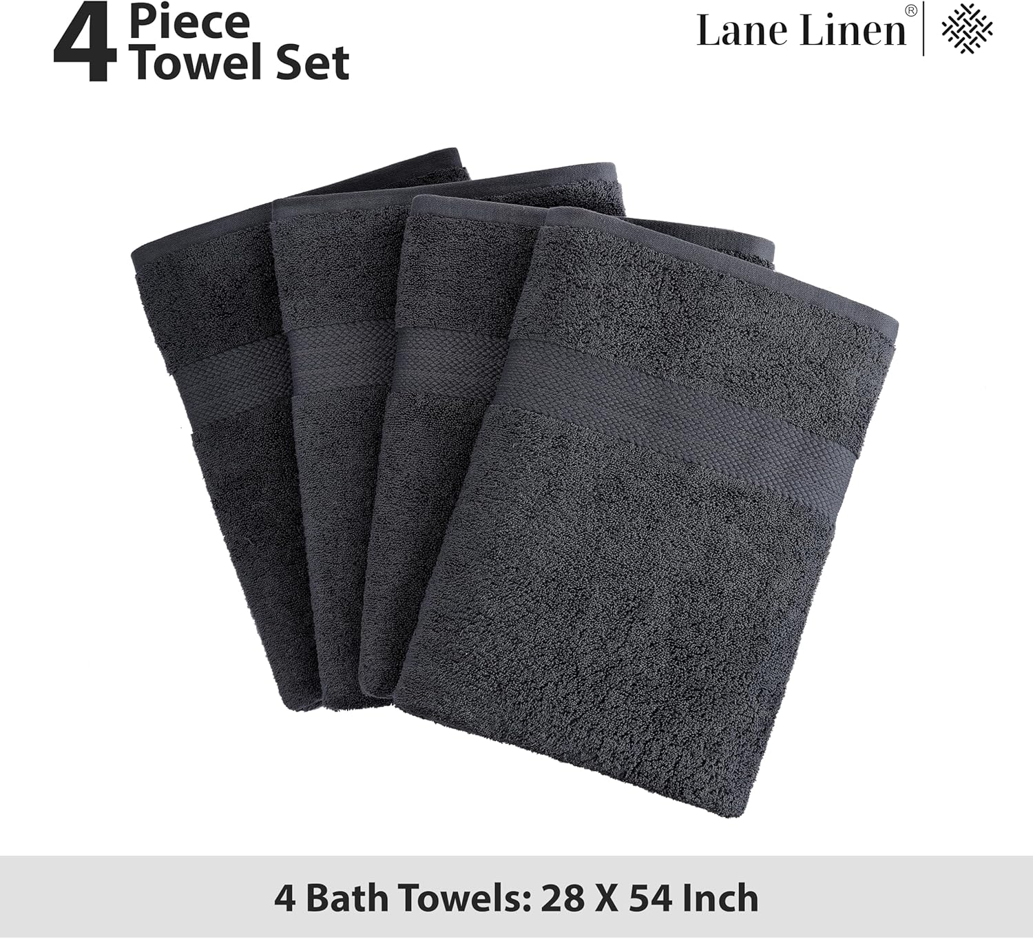 LANE LINEN 4 Pack Bath Towels 28x54 - Soft Quick Dry Oeko Tex Certified