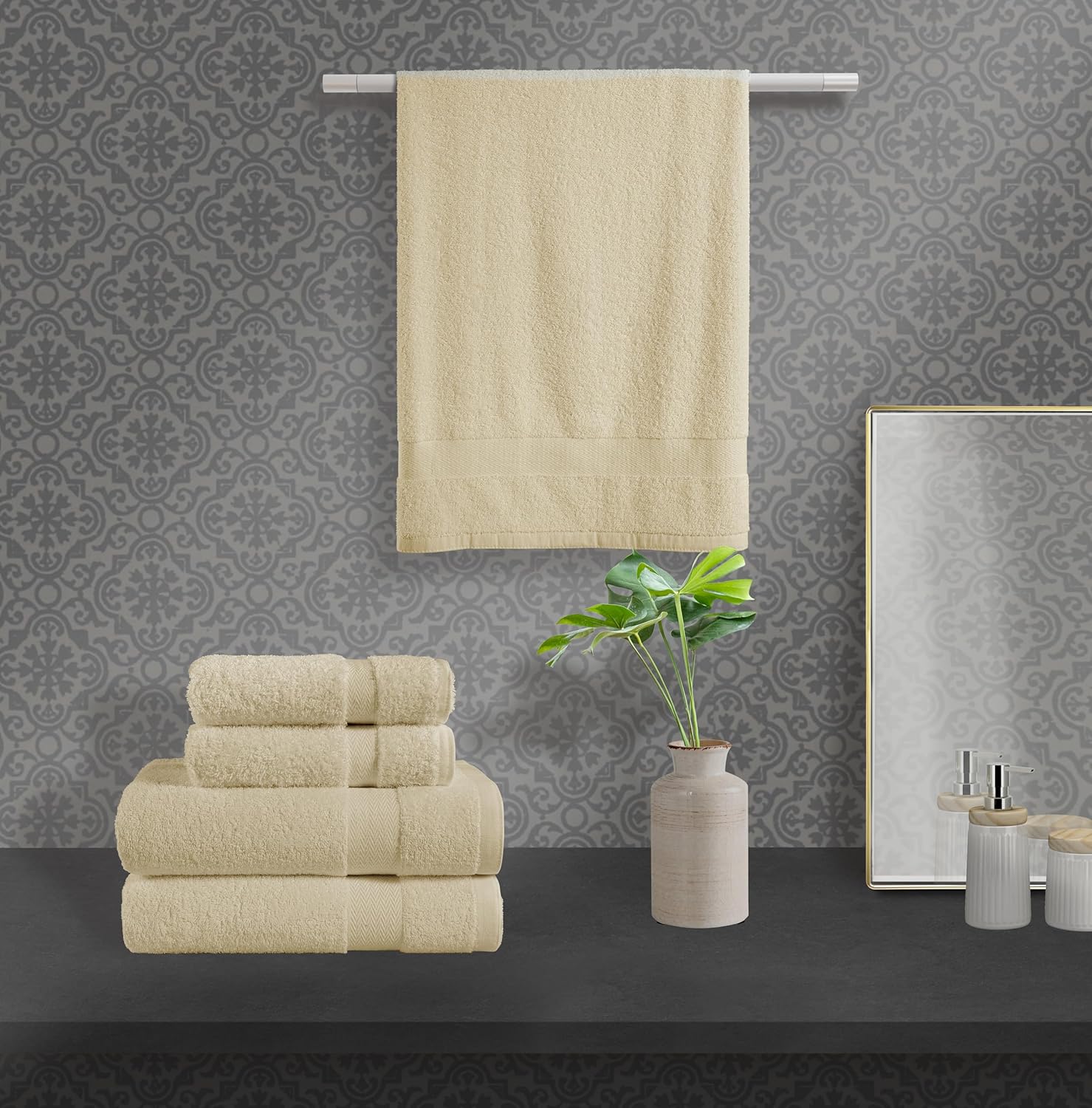 BolBomS 8 Piece Towel Set - Ultra Soft 100 Cotton Beige