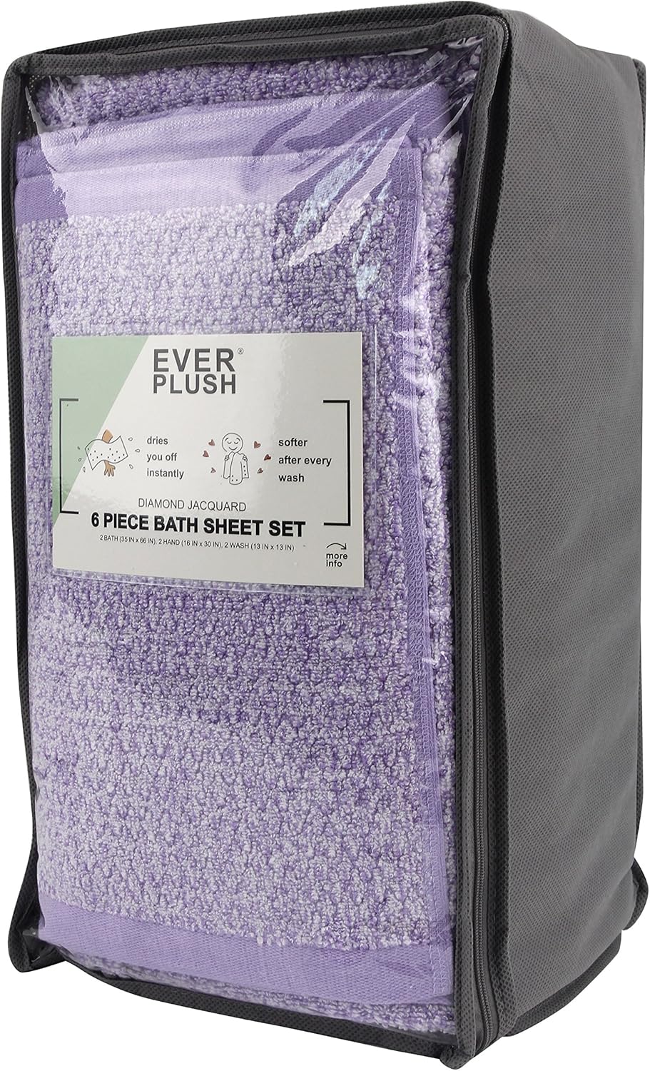 Everplush Diamond Jacquard 6-Piece Bath Sheet Set Lavender