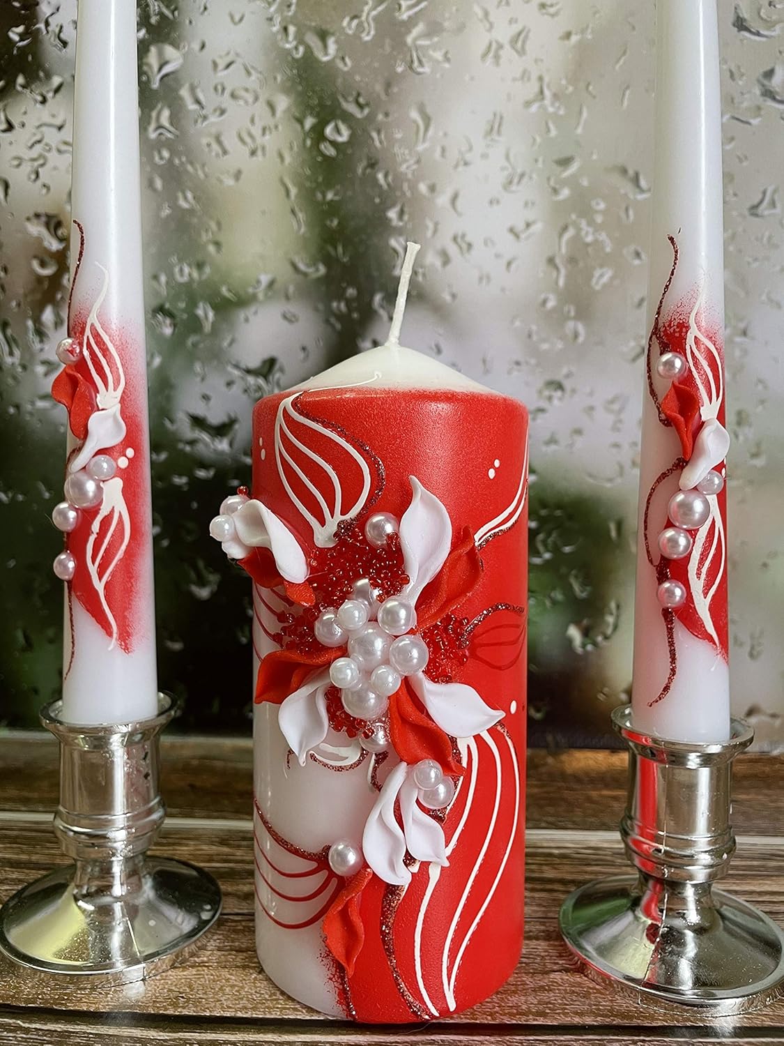 Magik Life Unity Candle Set - 6 Pillar 2 Taper Candles - Royal Red