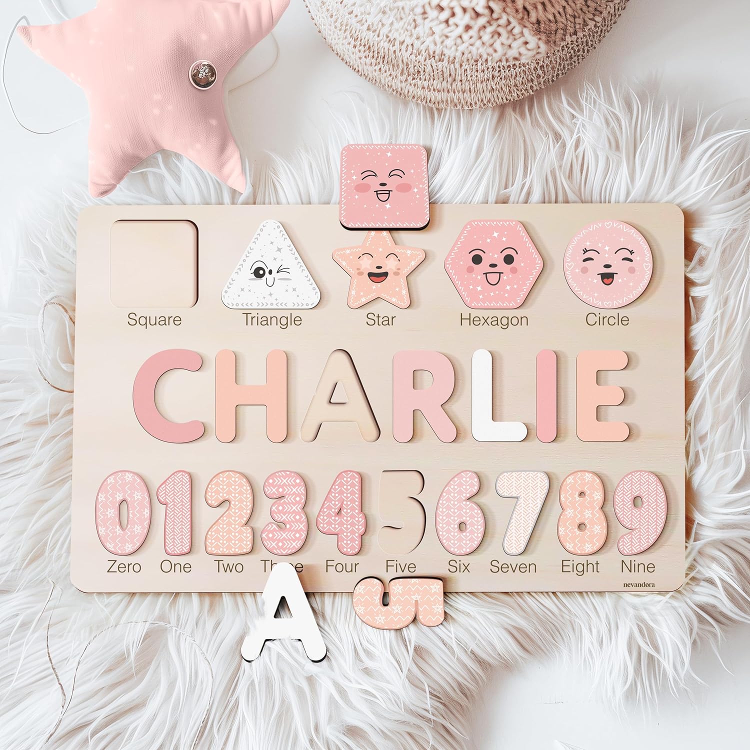 Nevandora Personalized Wooden Name Puzzle for Baby Girls and Boys
