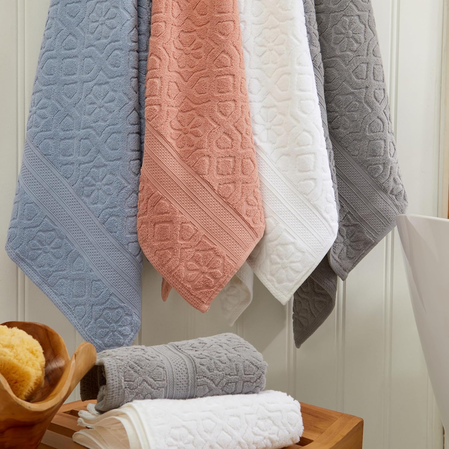 Springtree Home Cotton Towel Set - 6 Piece Floral Textured