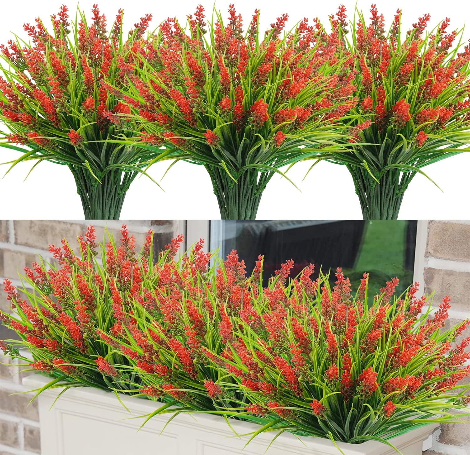 Agusbagli 24-Bundle Artificial Grass Fake Plants Red