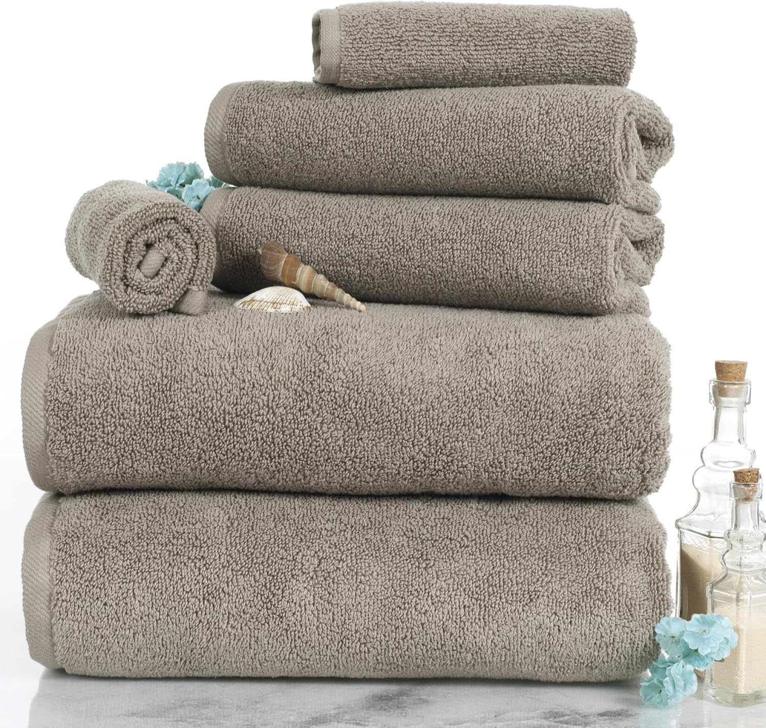 6PC Towel Set - Premium Cotton Bath Towels in Taupe