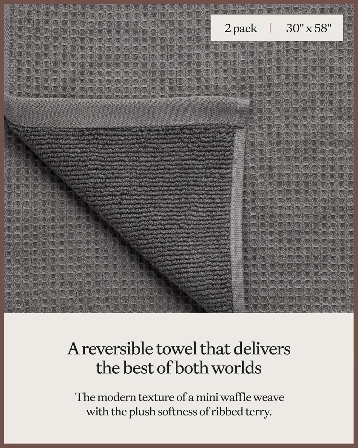 Cozy Earth Waffle Bath Towels 2 Pack - Soft Absorbent Stylish