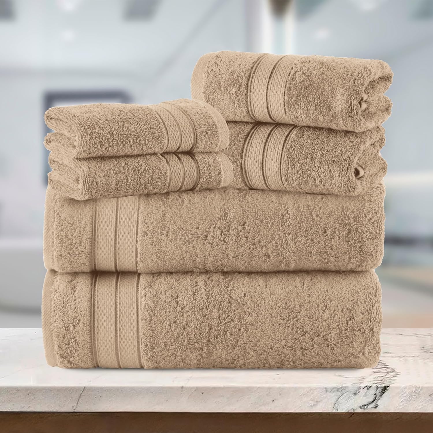 Elegant Comfort Luxury 6-Piece Towel Set - Tan