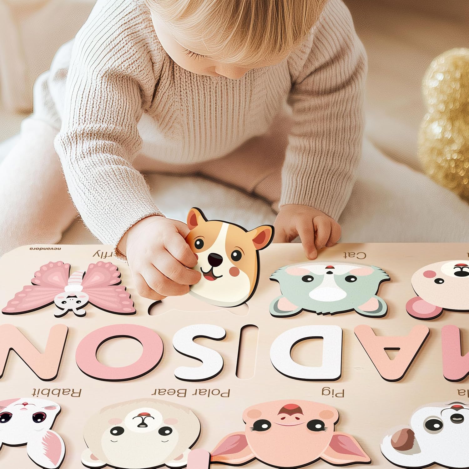 Nevandora Personalized Wooden Name Puzzle for Toddlers