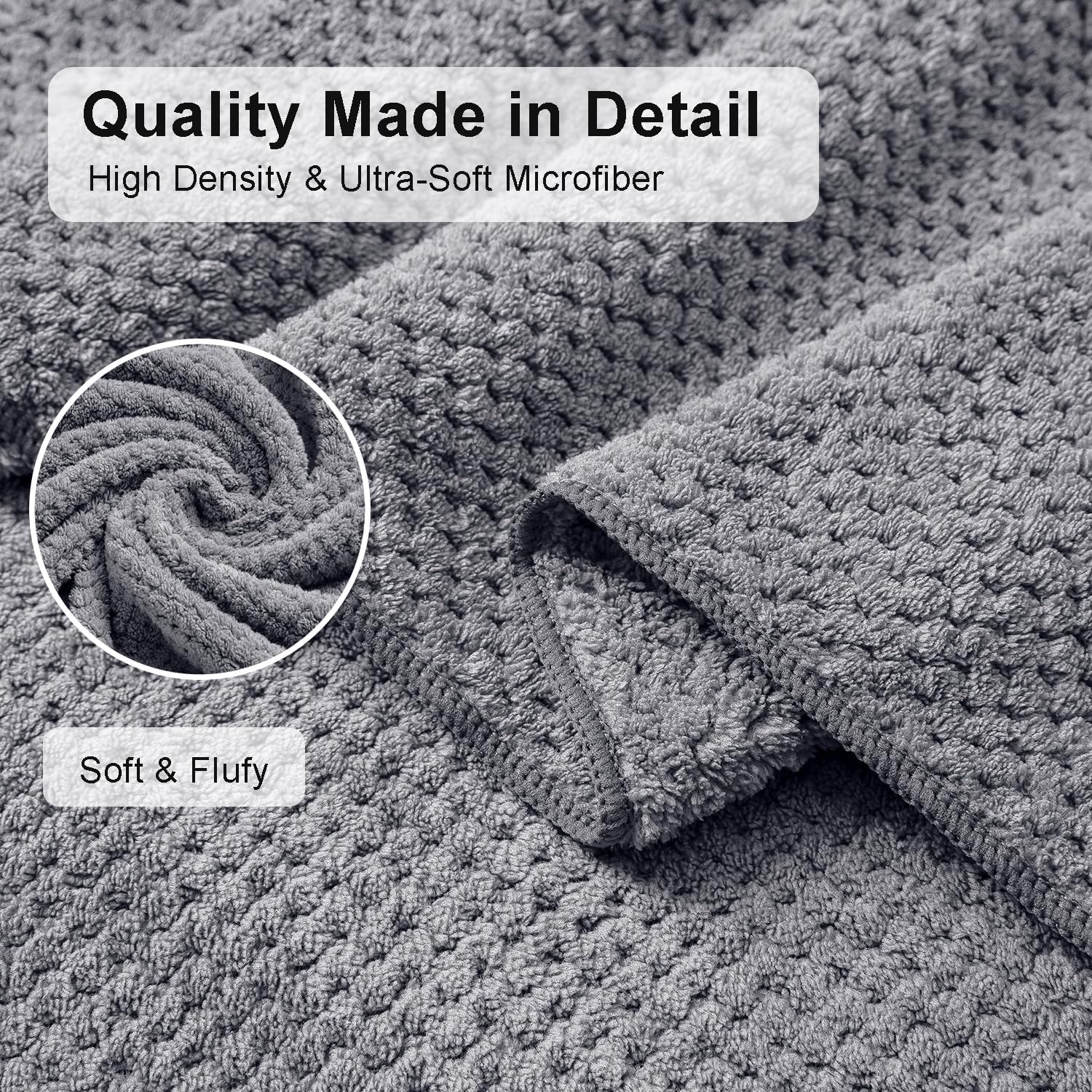 8 Piece Grey Family Bath Towel Set with Hanging Loops