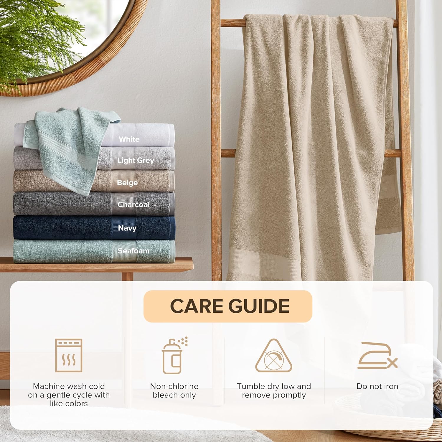 Comfort Spaces Turkish Bath Towel Set 6 Piece Tan Beige