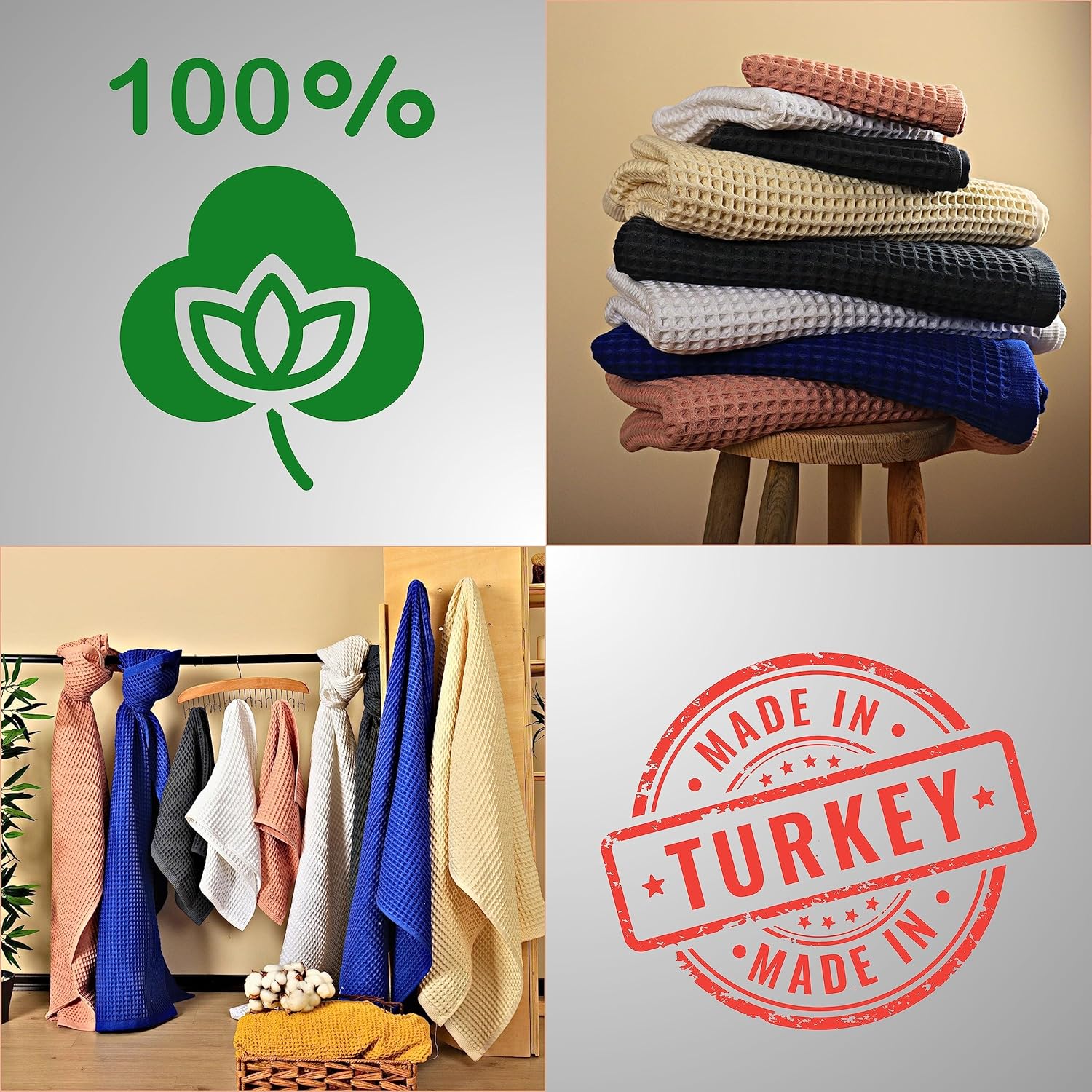 Pskl 100 Turkish Cotton Waffle Bath Towels Pack of 2