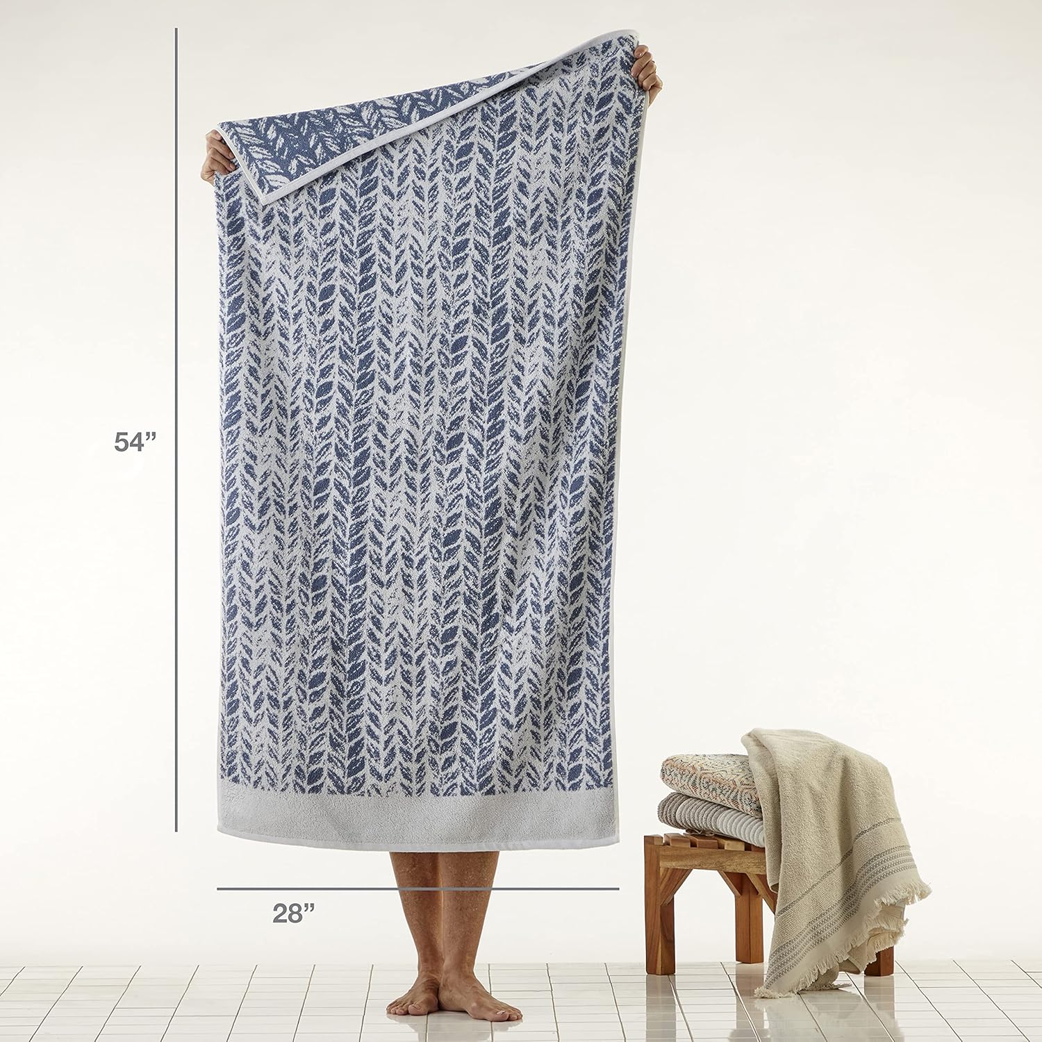 SKL Home Distressed Leaves Bath Towel Denim Blue 28x54