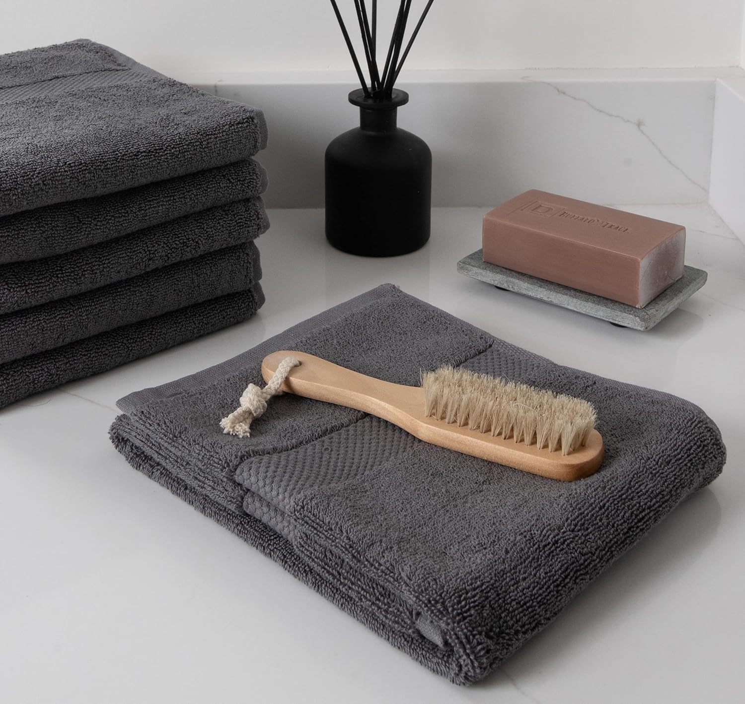 COTTON CRAFT Hotel Spa Luxury Hand Towel Set - 6 Pack - Grey