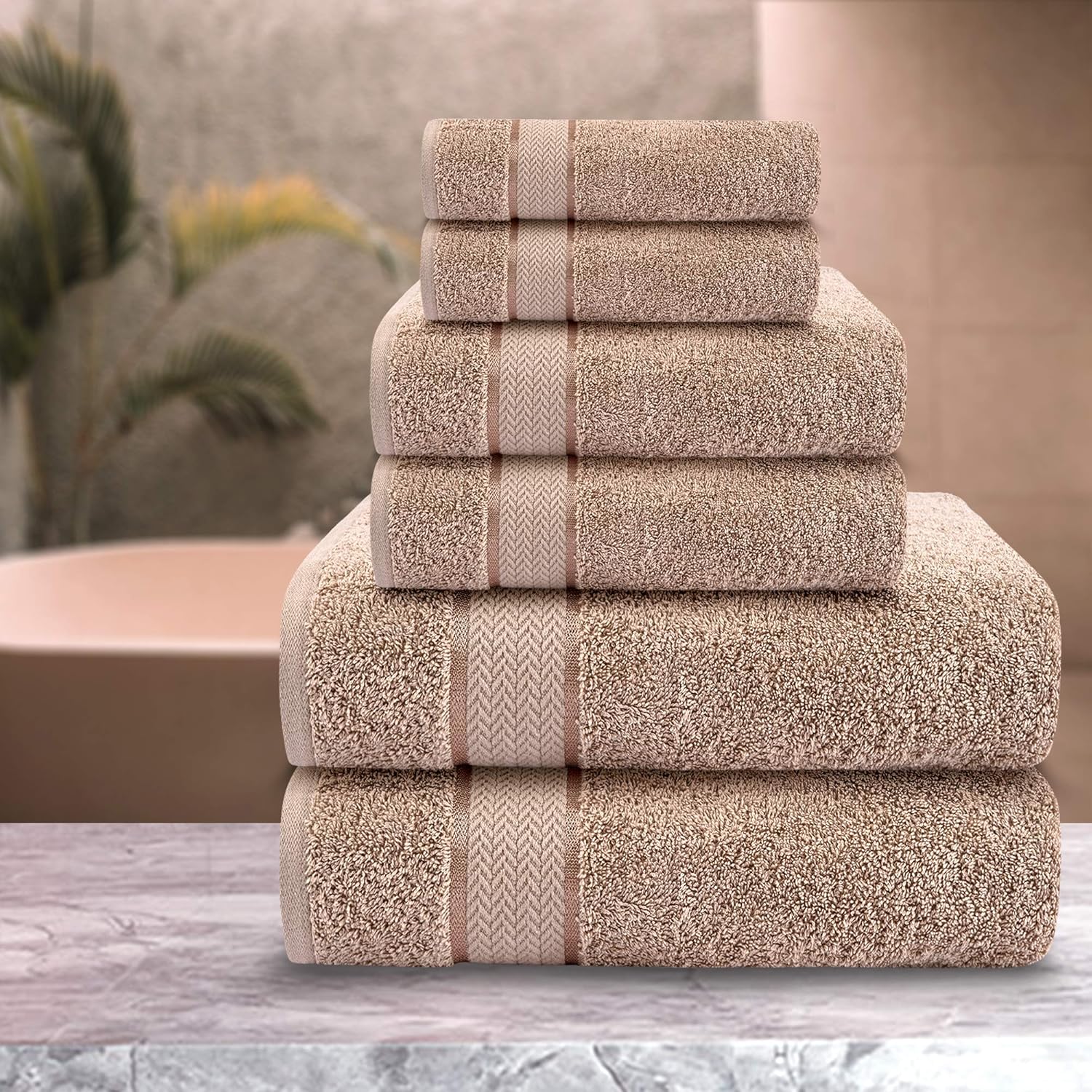 CRAFTBERRY Luxury Bath Towel Set - 6 Piece Taupe Tan Beige