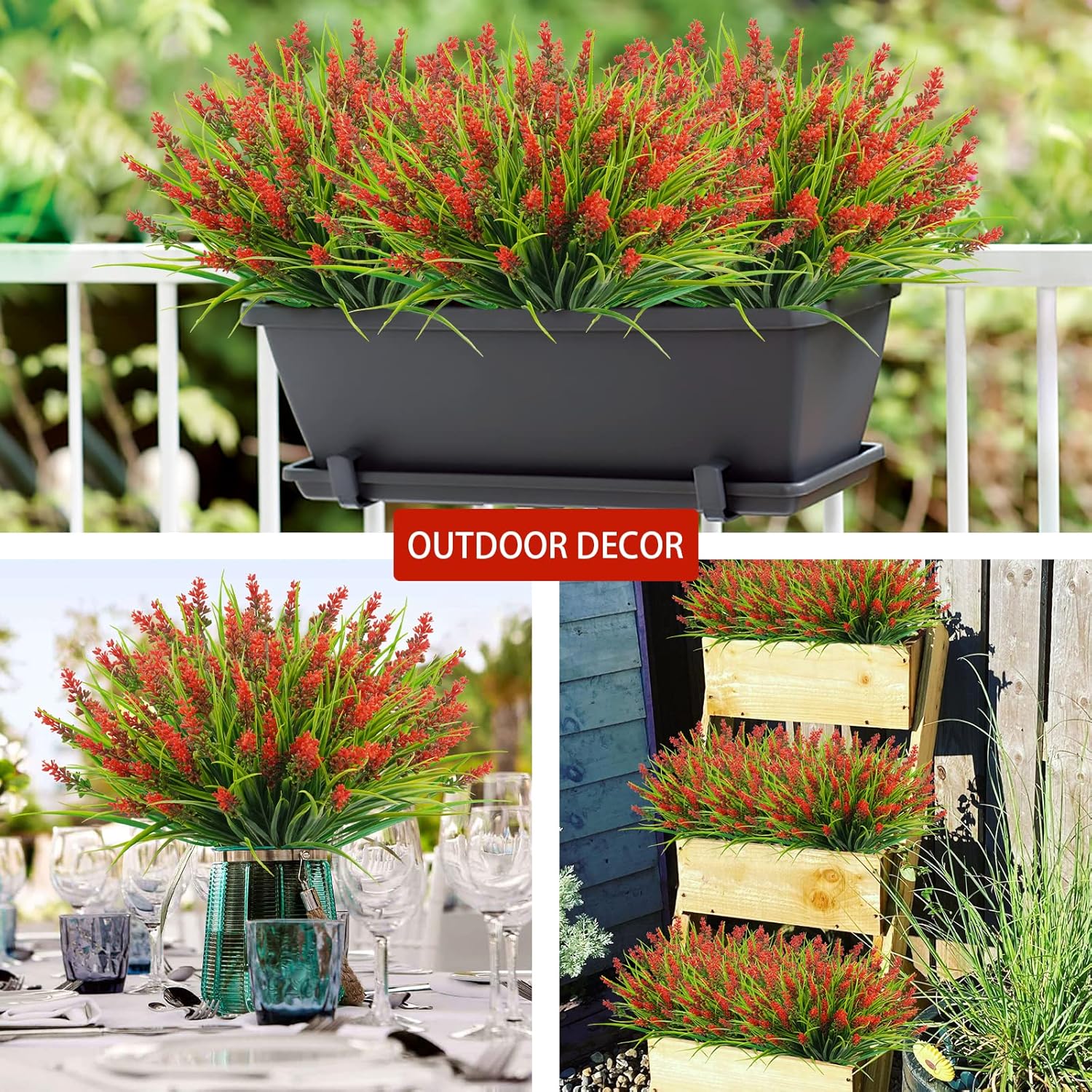 Agusbagli 24-Bundle Artificial Grass Fake Plants Red